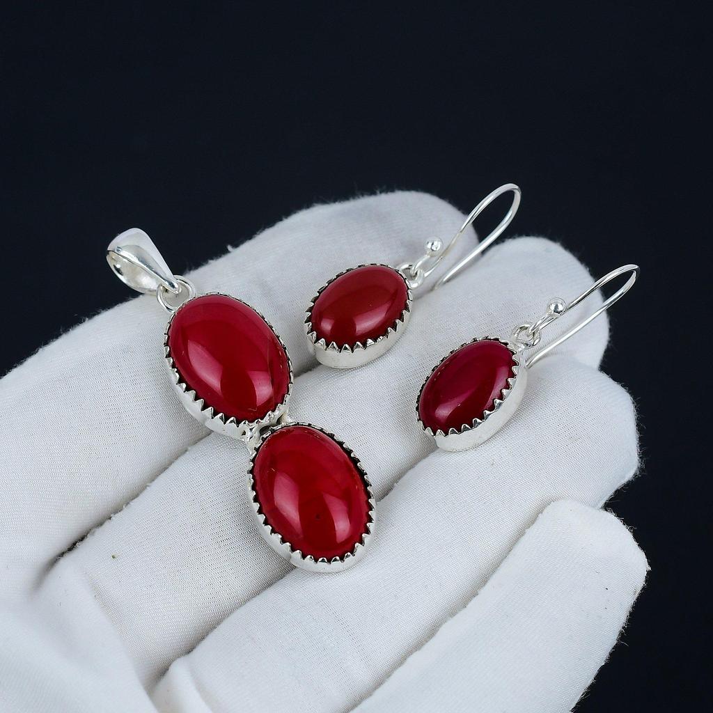 Комплект подвесок из натурального красного коралла, серьги из красного коралла, ручная работа, серебро 925 пробы, подвеска для женщин, подарок на День благодарения