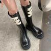 Fashion Platform Women Shoes Chelsea High Boots Fashion Punk Leather Motorcycle Boots Winter 2025 New Non Slip Chunky Goth Botas Mujer