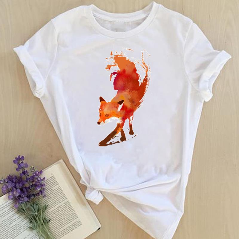 Graphic Tee Short Sleeve Summer Top Wild Animal Sweet Trend Cute 90s Print Ladies Female T Clothing Casual Women's Fashion T-shirt