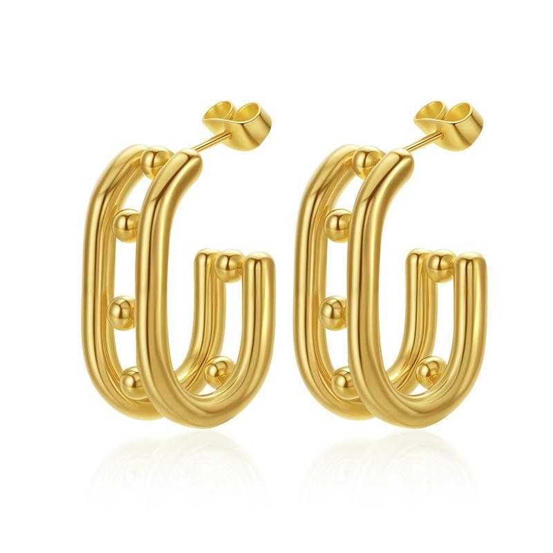 Direct Supply Geometric Oval Titanium Steel Earrings Women's 18K Premium Sense Earrings Light Luxury Versatile Earrings