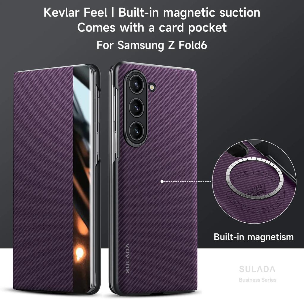 Luxury Carbon Fiber Pattern Phone Cover for Samsung Galaxy Z Fold 7 6 5 4 Case Built-in Magnetic with Card Slot Protection Cover