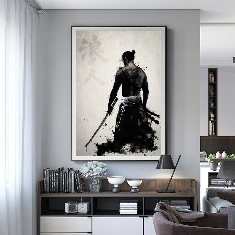 RELIABLI ART Samurai Watercolor Man Posters And Prints Canvas Painting Black And White Art Wall Pictures For Room NO FRAME