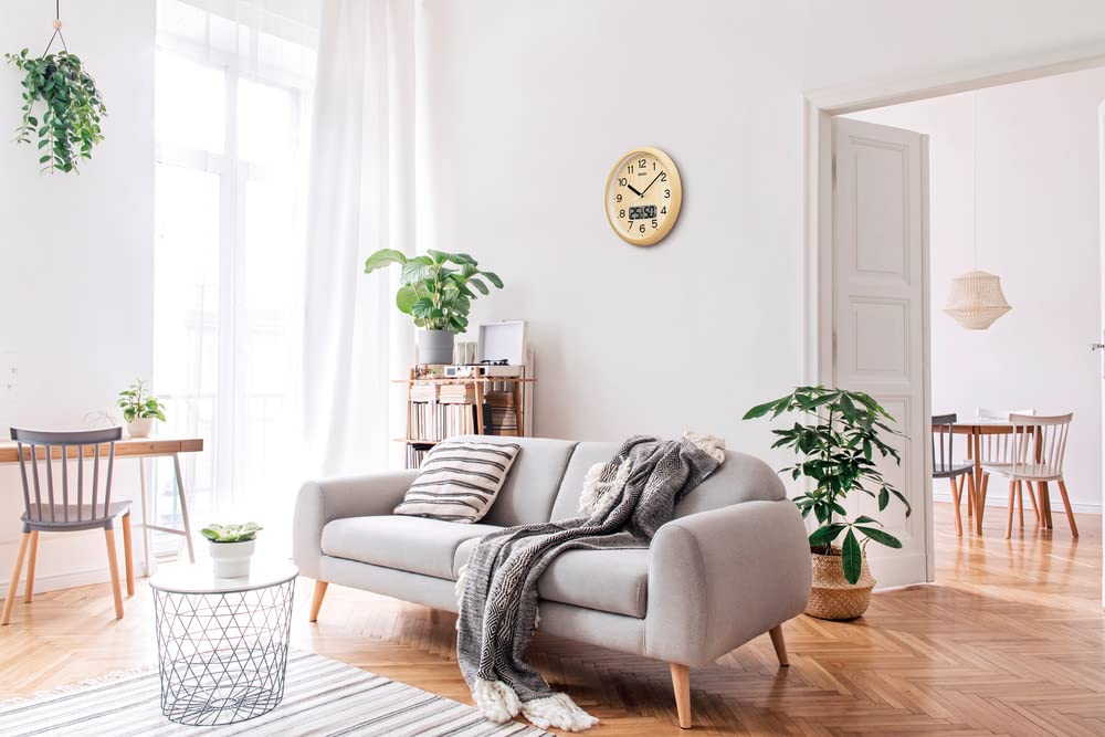 Seiko Clock Analog Wall Clock with Temperature and Humidity Light 311mm x 51mm Eligible for a Extended KX273B, Radio-Controlled Monitors, Brown,