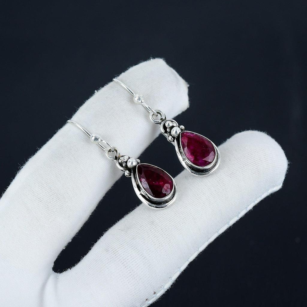 Изящные серьги с рубинами из кашмирского камня, серьги из стерлингового серебра 925 пробы, серьги-подвески ручной работы в стиле бохо из серебра, подарок на годовщину