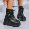 Fashion Punk Style Black Wedge Boots for Women Autumn Winter Chunky Platform Ankle Boots Woman Super High Heel Motorcycle Botas Mujer