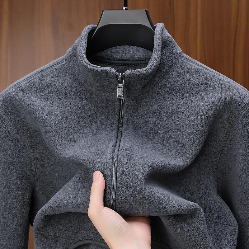 Осенние мужские кардиганы из флиса, толстовки, мужские куртки на молнии с воротником-стойкой, однотонные пальто Y2K Vintage, базовый спортивный костюм