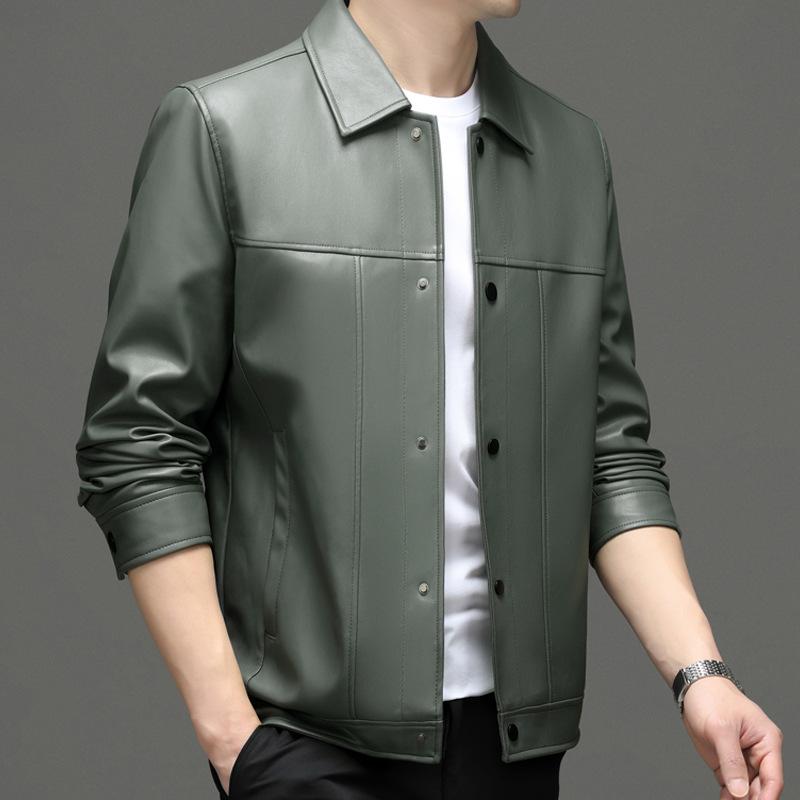 Кожаная куртка для мужчин среднего возраста, тонкая однотонная мужская кожаная куртка, весна и осень, новая мужская куртка из искусственной кожи для активного отдыха