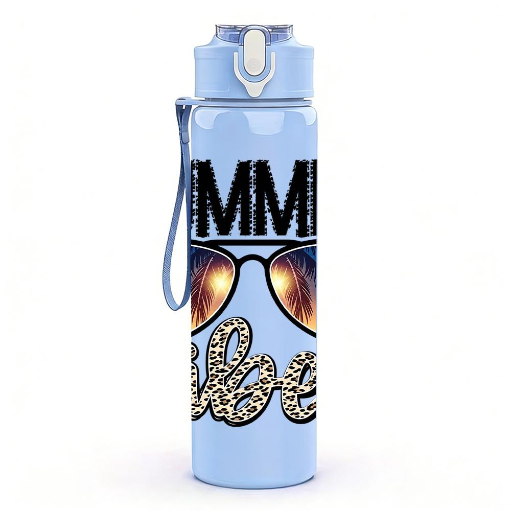1PC Summer Bling Sunglasses Letter 750ml Color Plastic Sports Water Bottle Leakproof Flip Straw Lid Suitable for Sports Office Home Use