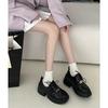 Black Round Head Thick Heel Retro Small Leather Shoes Women's Spring and Autumn 2025 New British Style Versatile Lace-up Mary Jane Single Shoes