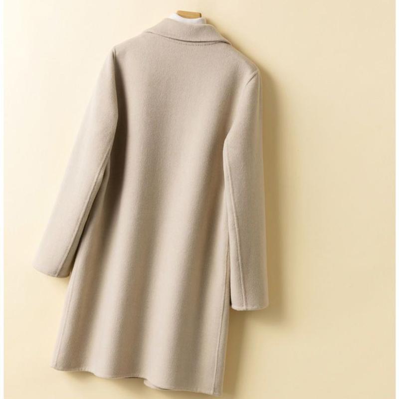Женские свободные однотонные куртки с лацканами из шерстяных смесей средней длины, элегантная верхняя одежда в стиле ретро