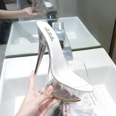 Босоножки с открытым носком женские новые летние прозрачные тапочки женские для улицы большого размера женская обувь хрустальные высокие каблуки