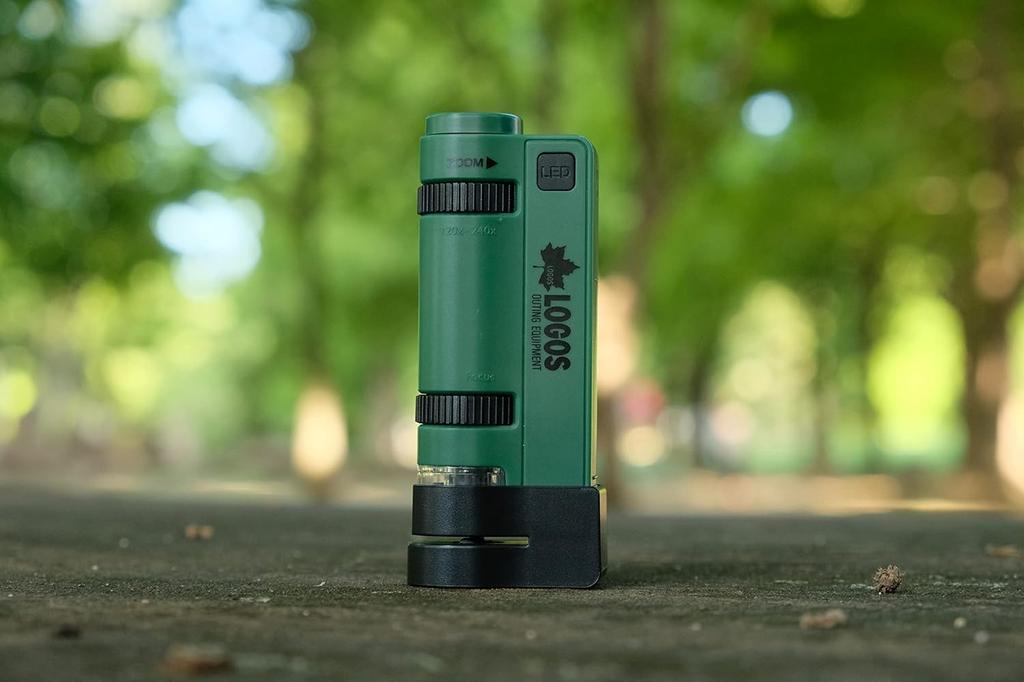 KENKO LOGOS Handheld Microscope with Smartphone LED and Neck Adapter, 120-240x Magnification, Light, Strap, Green, LK-ST240