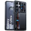 Чехол-кошелек для телефона Samsung Galaxy S25 Ultra с держателем для карт, сдвижной крышкой для камеры и подставкой- Черный