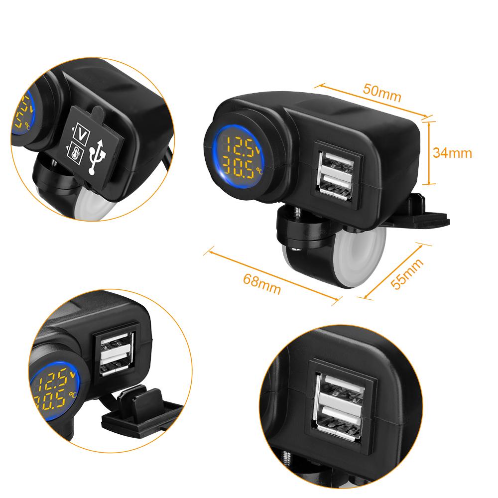 Зарядное устройство для телефона на мотоцикле с цифровым дисплеем 36 Вт QC3.0, быстрое зарядное устройство с двумя USB-входами, вольтметром, термометром, адаптером для сотового телефона