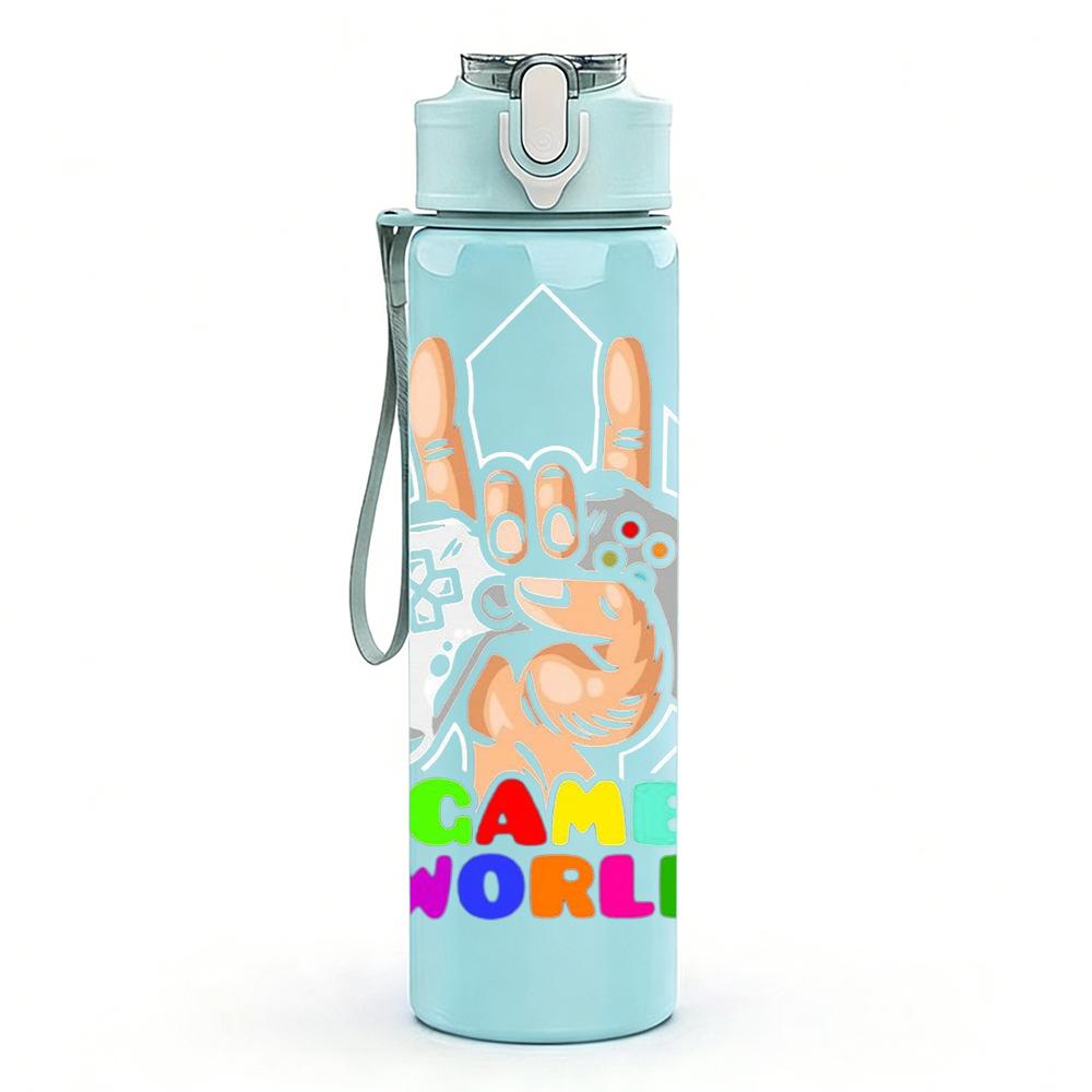 1PC Bunny Hand Game World Color 750ml Color Plastic Sports Water Bottle Leakproof Flip Straw Lid Suitable for Sports Office Home Use
