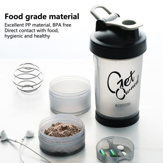 1 шт. Бутылка-шейкер 500 мл Большой емкости Герметичная Ударопрочная Нескользящая с ручкой Миксер для протеина Спортивная бутылка для воды с таблетницей Для фитнеса