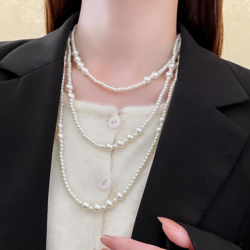 Длинное ожерелье из жемчуга в стиле ретро осень/зима: Элегантная, универсальная цепочка для свитера