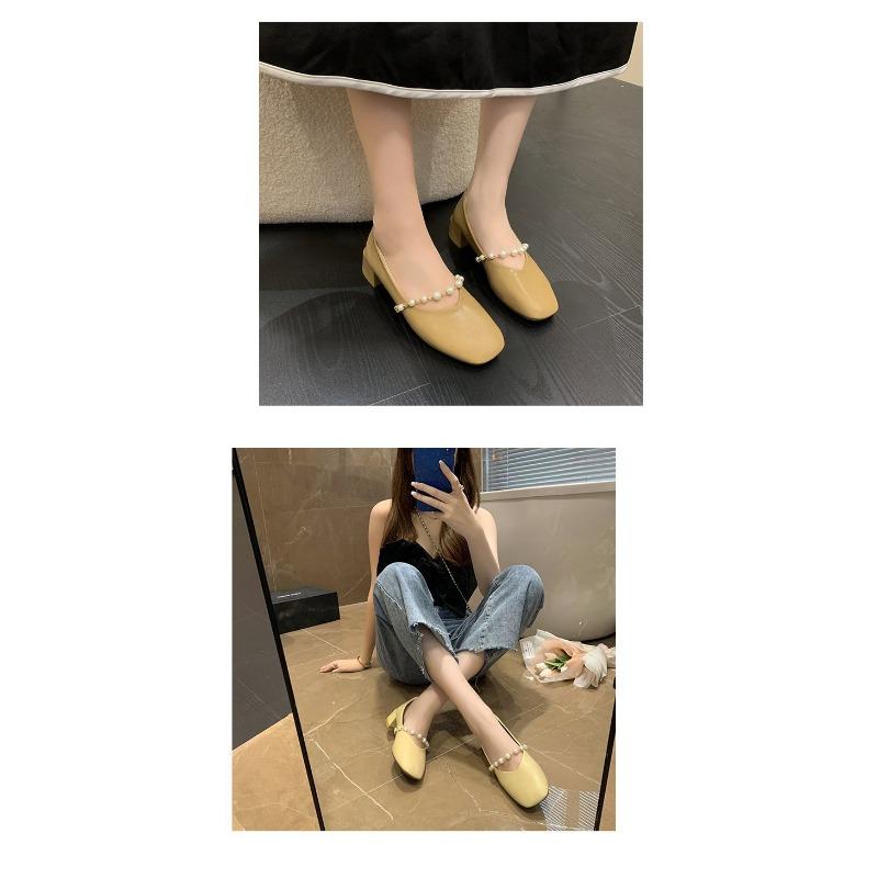 Туфли-бобы с квадратным носком для женщин на весну, новый стиль с неглубоким носом и толстым каблуком