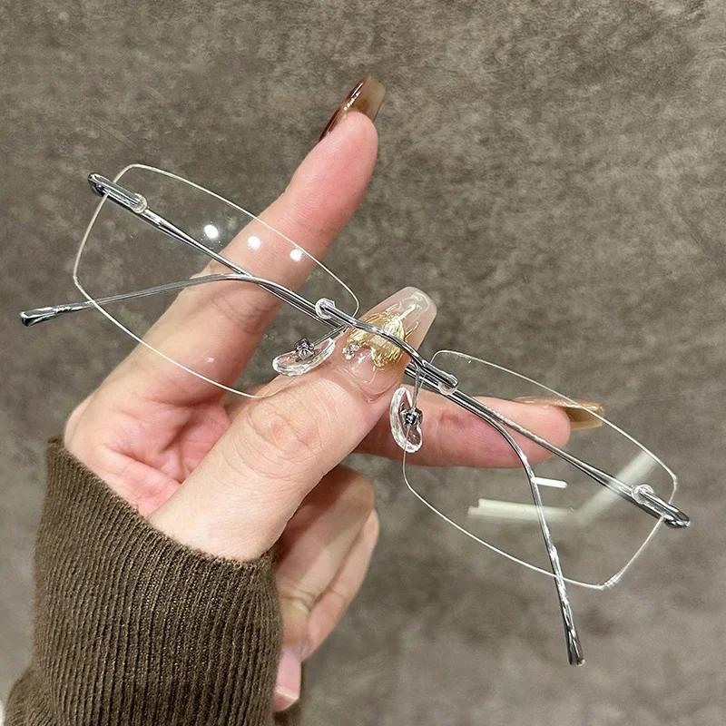 Popular Frameless Elegant Women's Myopia Glasses Ultra Light Neutral Gold Wire Premium Small Frame Anti Blue Light Glasses