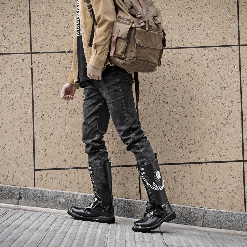 Men's Korean Martin Boots: Height-Boosting Denim Motorcycle and Punk Stage Leather Boots