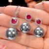 Jewelry Copper Bottom Gold-Plated Red Corundum Gray Pearl Premium Set Women 14-12M