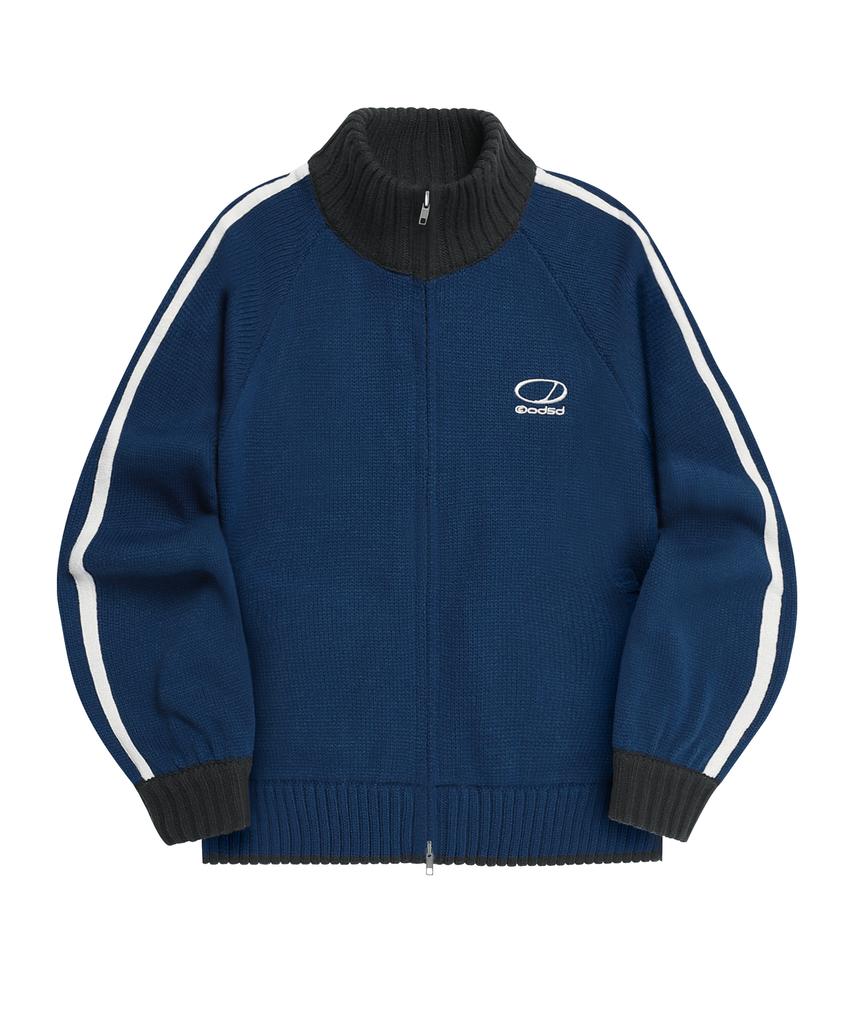ODDSTUDIO Sporty Track Semi-Crop Knit Zip-Up - Blue