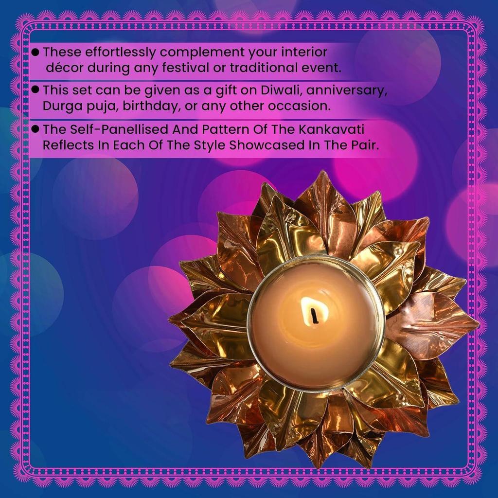 Copper Metal Brass Lotus Diya for Puja Home Decoration Item Gift Kamal Akhand Diyas Deepak Oil Lamp Pooja