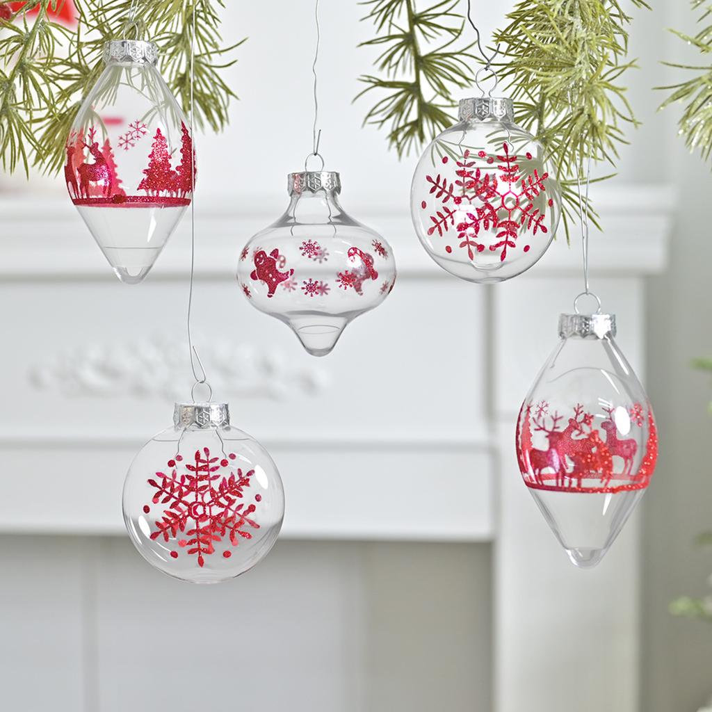 9pcs Christmas Ball Pendants Transparent Pet Special-shaped Christmas Ball Decoration Pendants Christmas Party Snowflake Elk Christmas Tree Ornaments