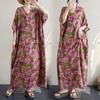 DIMANAF 2024 Plus Size Summer Women Beach Basic Loose Style Vintage Long Bohemian Dress Floral Print Dresses
