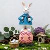 Милая мультяшная фигурка пасхального кролика, стоящая, прекрасная скульптура, статуэтка кролика с яйцом, ручная работа, украшение кролик с яйцом, декор для сада