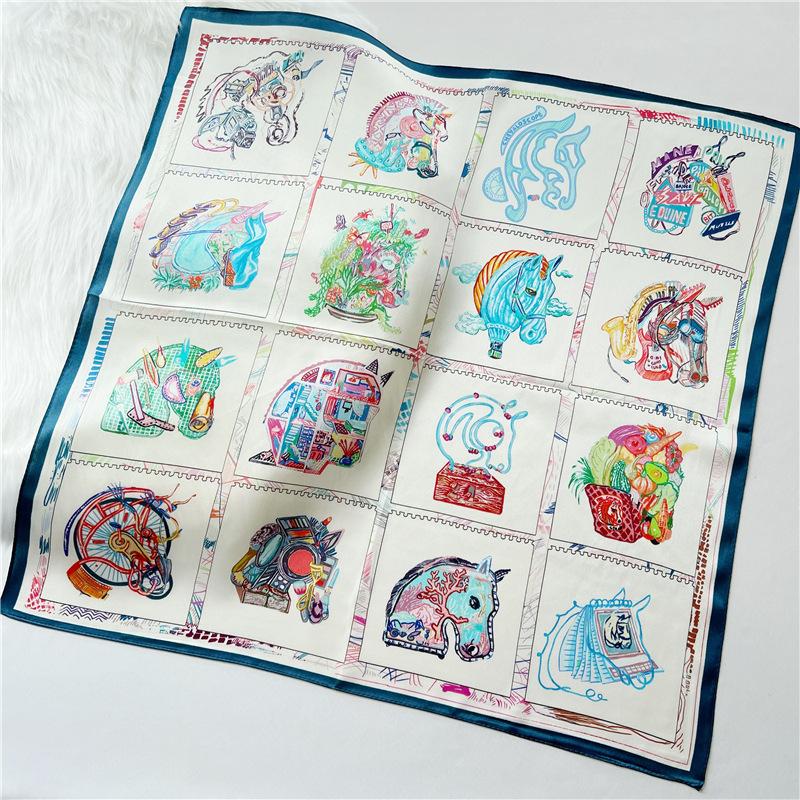 53*53cm Square Silk Scarf Women's Fashion Printed Small Neck Scarf Office Women's Hair Belt Folar Handkerchief Women's Handkerchief Scarf