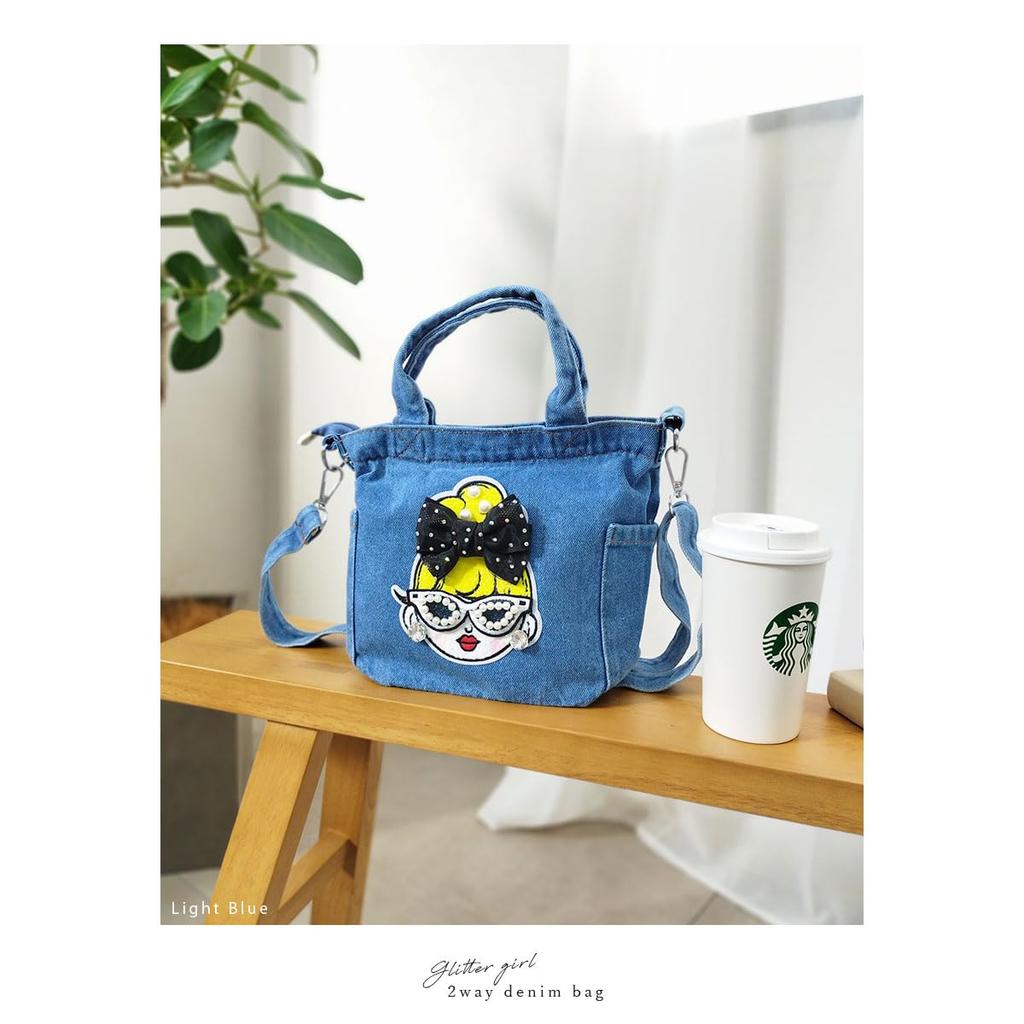 Сумка-тоут мини на плечо джинсовая Сверкающий Индиго [DIVA Rose], женская, сумка 2-в-1, маленькая, через плечо, легкая, сумочка, сумка, (5 Девочка Синий)