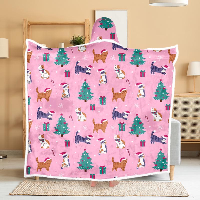 Christmas Festival Wearable Hooded Flannel Blanket Shawl