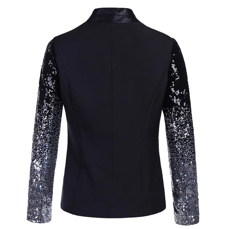 Women Fashion Silver Gradient Sequins Blazer Long Sleeve Thin Slim Lady Office Suit Jacket Causal Single Buckle Coat Spring Autumu