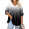 Women's Fashion Large Size Printed V-Neck Three-quarter Sleeve Top