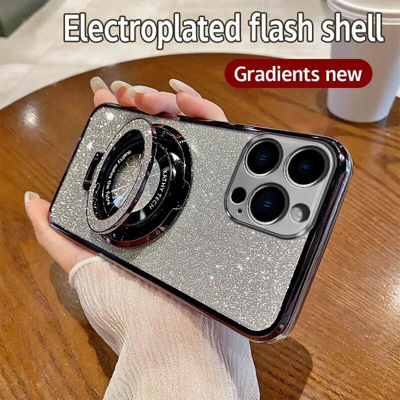Чехол Mi 14T Pro Gradient Color Glitter Soft Silicone Case для Xiaomi Mi 14 T 13T 12T 11T 10T Pro с гальваническим покрытием, магнитным присоской, мягкий чехол из ТПУ