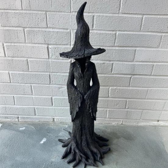 Standing Witch Statue Gothic Witch Figurine Collectible Halloween Retro Witch Sculpture for Mantel Porch Entrance Decoration