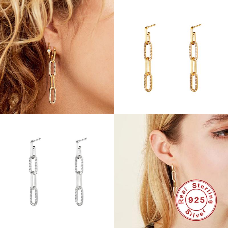 canner Серьги-гвоздики из стерлингового серебра 925 пробы для женщин, 1 пара, цепочка, кисточка, циркон, украшения для пирсинга