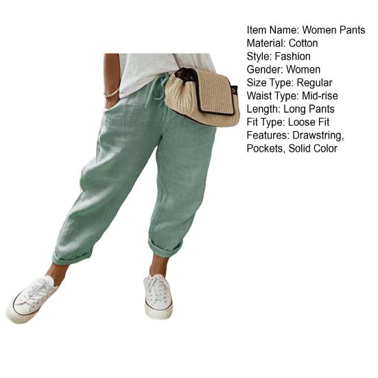 Женские повседневные брюки, однотонные свободные длинные брюки, эластичный пояс, регулируемые брюки на шнурке с карманами