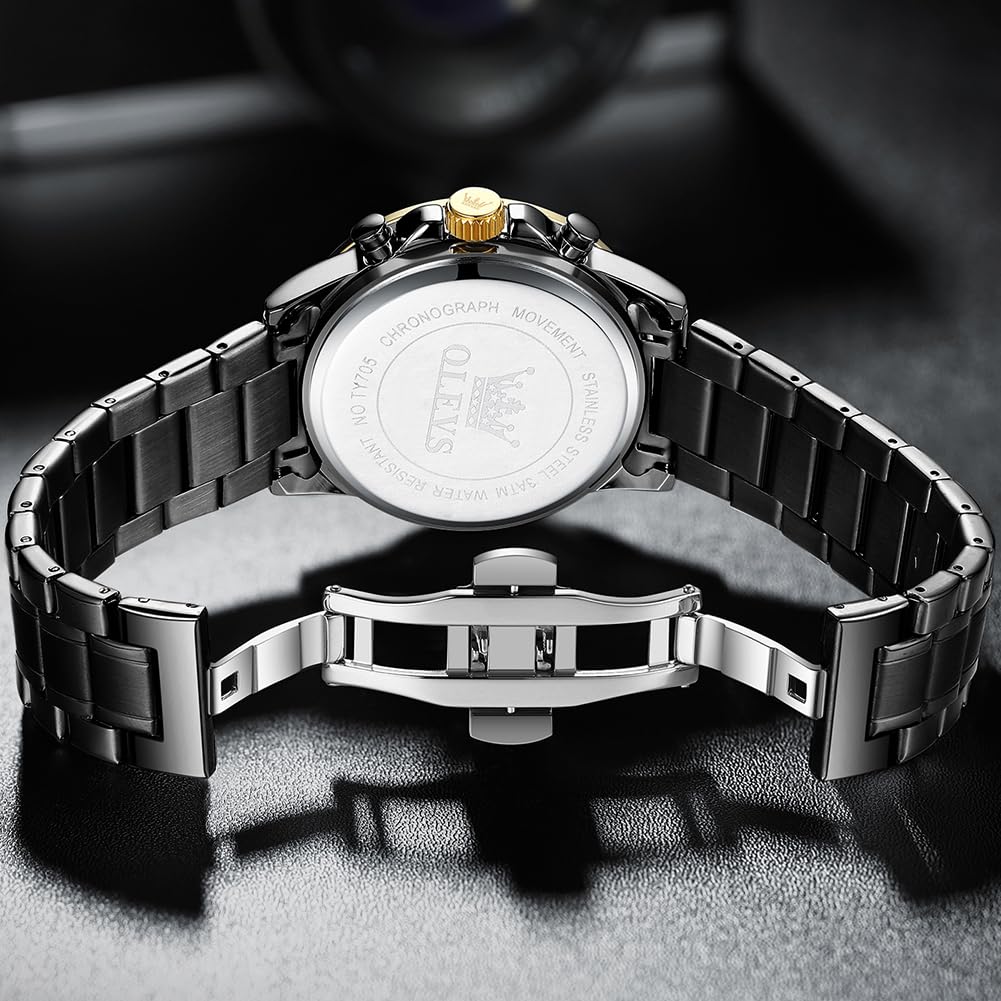 OLEVS Men's Quartz Watch Stylish Multifunctional Stainless Steel Waterproof Luminous Date Analog Fashion Student Business Watch for Men Black