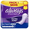 Serviette Incontinence - ALWAYS - Ultimate Jour Discreet Extra Sure - LOT DE 4 - Barrière Anti-fuites - Femme