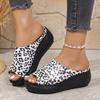 Fashion Fashion Pu Leopard Wedge Heel Slides Women 2025 Summer Soft Sole Thick Bottom High Heel Slippers Sexy Outdoor Slippers Women