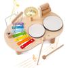 Make Drum Set Wooden Toy Glockenspiel Chime Cymbal Double Guiro Drum Pretend Player Musical Instrument Educational Toy Percussion Instrument Children