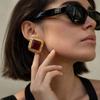 SHIXIN Vintage Red Black Resin Square Earring Women 2026 New 18K Gold Plated Stainless Steel Stud Earring Statement Jewelry Gift