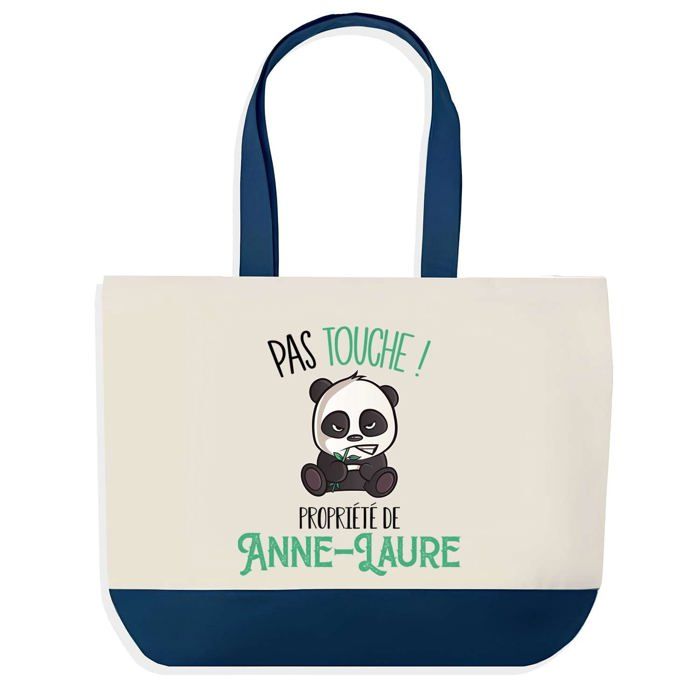 Sac shopping - PLANETEE - Anne-Laure Pas Touche Panda - Bleu - Coton - 40 x 45 cm