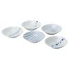 Mino Ware Dinnerware Oval Plate Set with Blue Geometric Microwave and Dishwasher 31063 Set, 5-Piece Pattern, Safe, Blue,