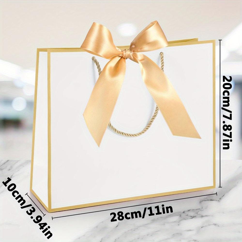 10pcs Elegant Gift Bags with Golden Bow Ribbon and Handles Gift Bags Gift Packing Bag for Wedding Birthday Housewarming Gifts White with Golden Border