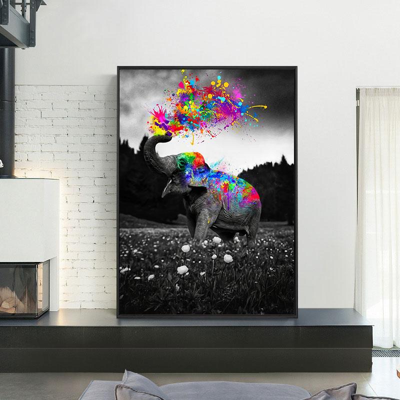 Black Elephant Canvas Paintings On The Wall Posters And Prints Modren Graffiti Art Animal Pictures for Kids Room Home Decoration