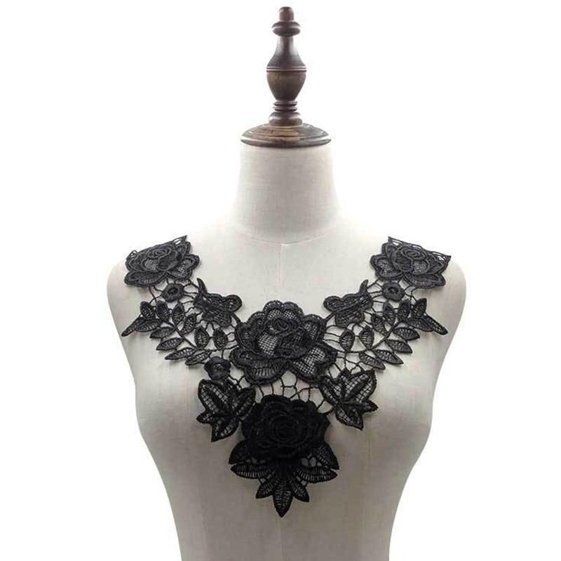 1PC Craft Diy Sewing Fabric Patches 3D Hollow Lace Trim Embroidery Collar Wedding Dress EMA