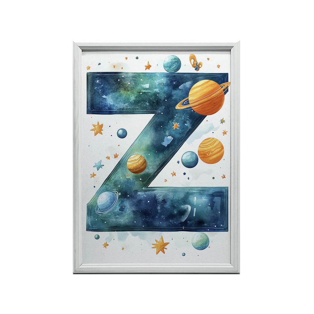 Poster With Letter Z In Galaxy Poster With Letter Z In Galaxy, 30X40 Cm, Gold Aluminum Frame, 230 Gsm Matte Paper
